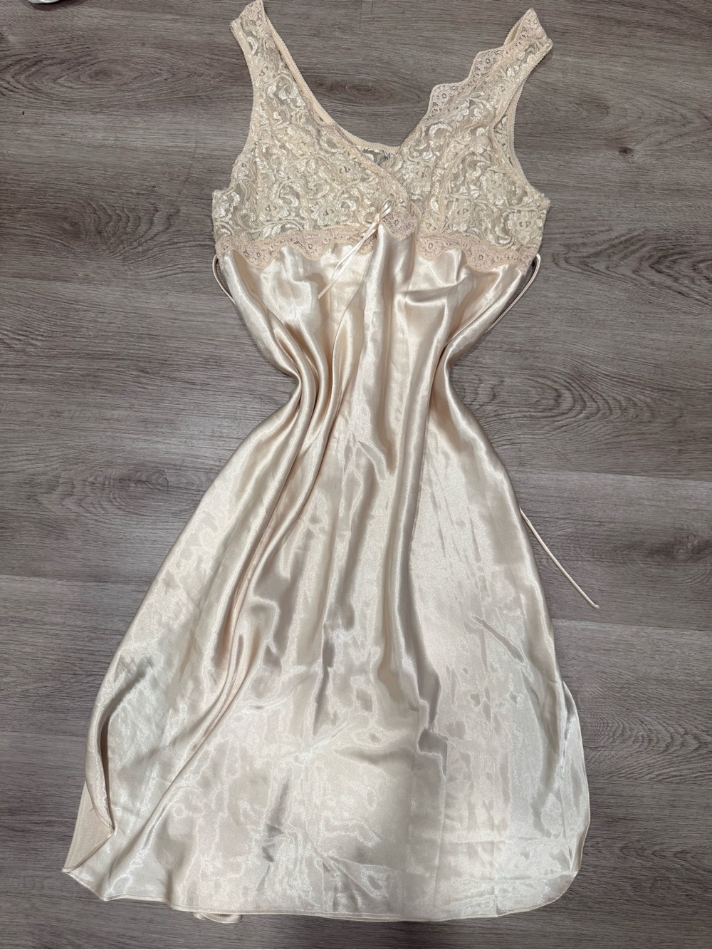 Lace-Trim Satin Midi Slip Dress in Champagne vintage